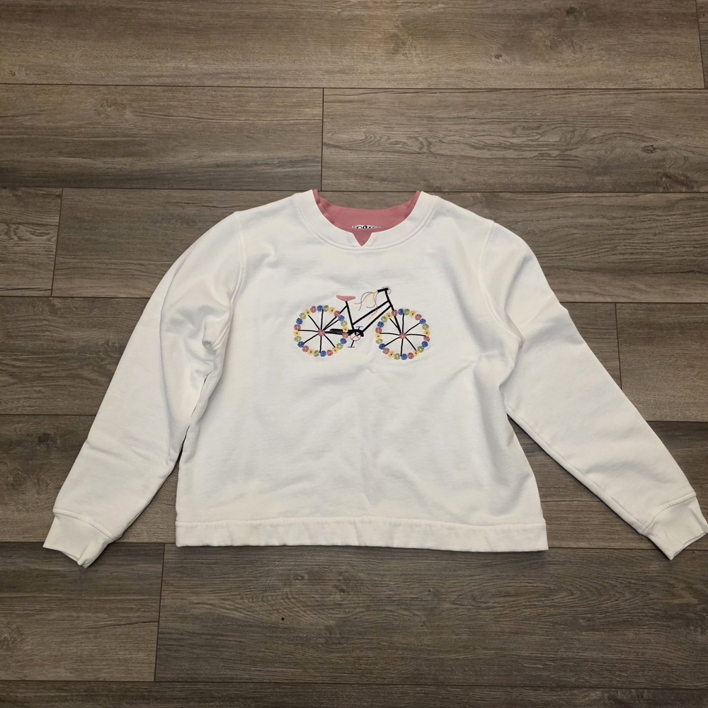 Vtg Sweatshirt Crop Style C&K Designs Embroidered Floral Bicycle